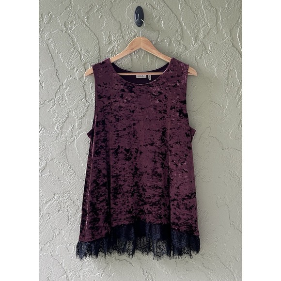 Logo by Lori Goldstein Women's Size XL Purple Panne Velvet Lace Hem Tank Top - Picture 2 of 11